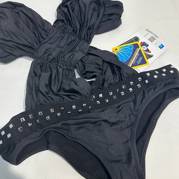 New Studded One Piece Meriell Club Collection Monokini Black, Italy, Size XL - Picture 3 of 11